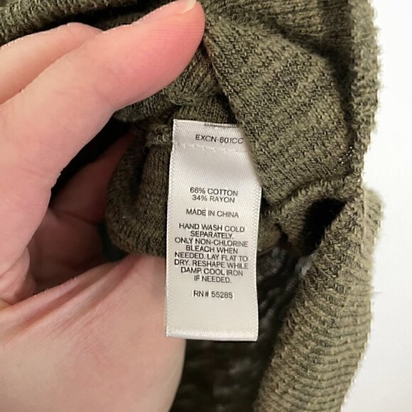 EXPRESS Lace Up Back Circle Hem Sweater Olive Green 3/4 Sleeve Lattice Cotton S - Picture 12 of 16